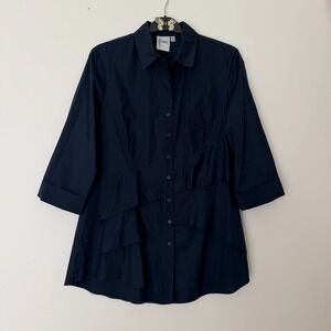 FINLEY  Tiered Ruffle Shirt Dress Women's  Blue Medium 3/4 Sleeve
